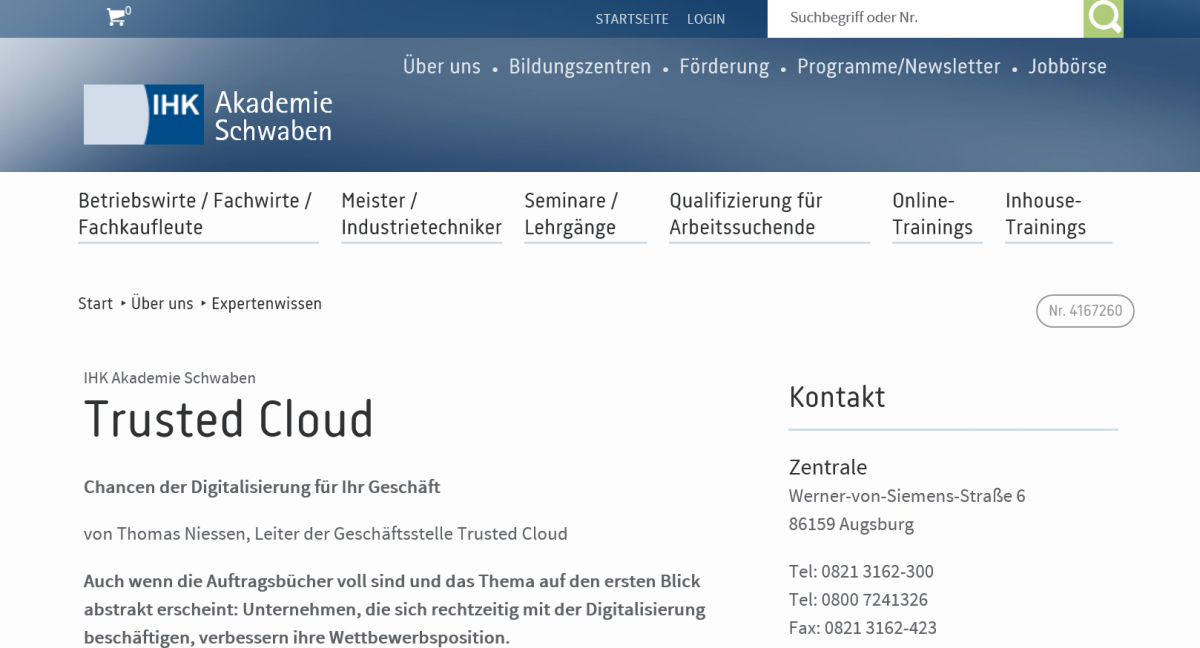 Screenshot Website der IHK Akademie Schwaben
